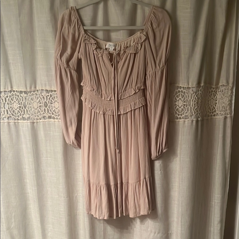 Peach Love California Pink Pleated Bishop Sleeve Sundress